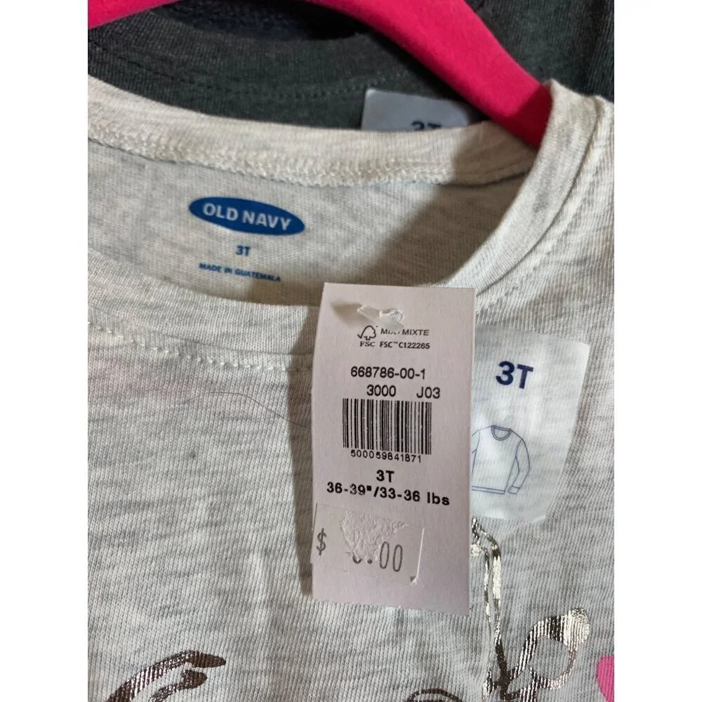 NWT Old Navy Ballerina Print Long Sleeve T-Shirts Size 3T 2 Piece Bundle AC3